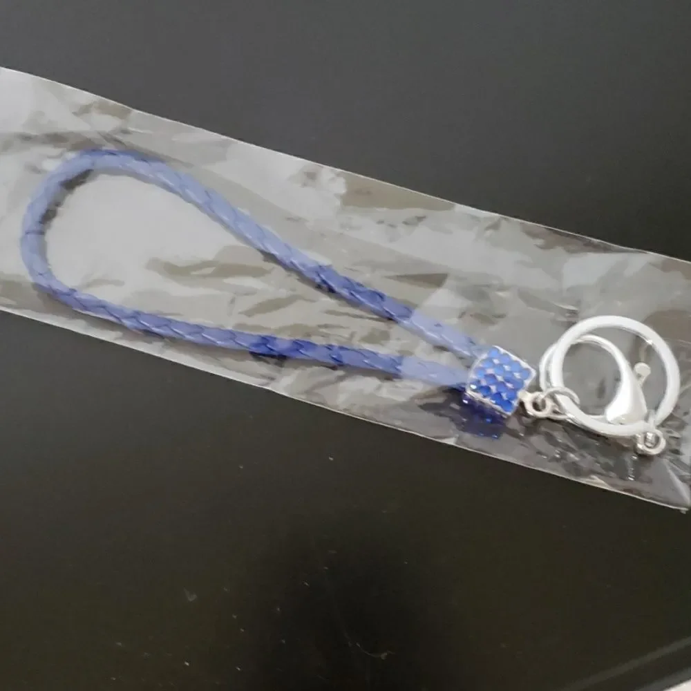 Blue rhinestone loop Keychain with lobster claw